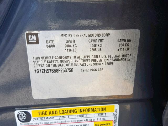 1G1ZH57B58F253756 - 2008 CHEVROLET MALIBU 1LT 灰色 照片 10