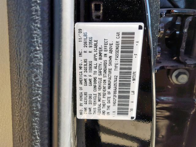 1HGCP2F89AA057442 - 2010 HONDA ACCORD EXL BLACK photo 10