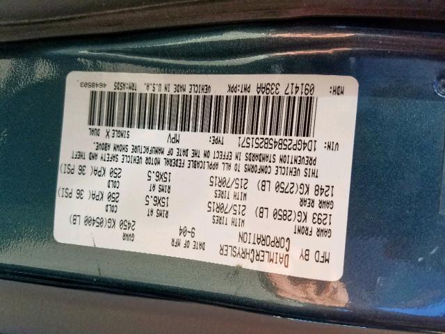 1D4GP25B45B251571 - 2005 DODGE CARAVAN SE GREEN photo 10