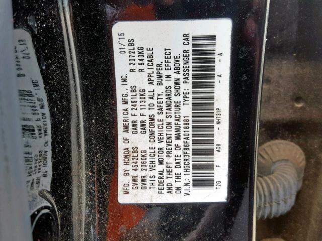 1HGCR3F86FA018881 - 2015 HONDA ACCORD EXL BLACK photo 10