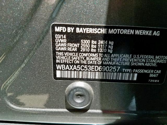 WBAXA5C53ED690257 - 2014 BMW 535 D GRAY photo 10