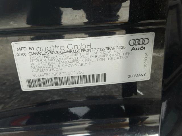 WUARU78E67N901703 - 2007 AUDI RS4 QUATTR BLACK photo 10