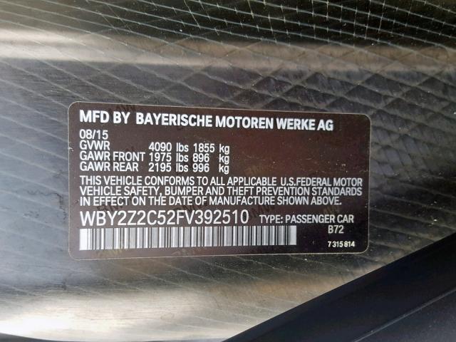 WBY2Z2C52FV392510 - 2015 BMW I8 SILVER photo 10