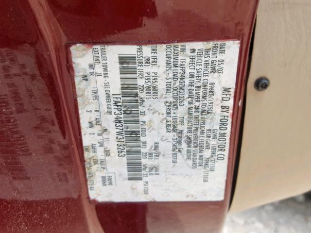 1FAFP34N37W313263 - 2007 FORD FOCUS ZX4 RED photo 10