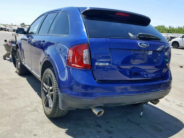 2FMDK3JC3EBA10822 - 2014 FORD EDGE SEL BLUE photo 3