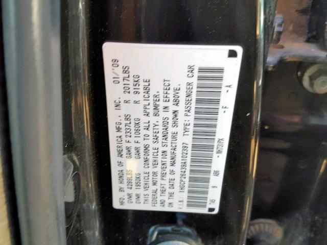 1HGCP26439A102397 - 2009 HONDA ACCORD LXP BLACK photo 10