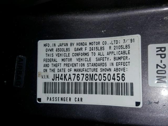 JH4KA7678MC050456 - 1991 ACURA LEGEND LS GRAY photo 10