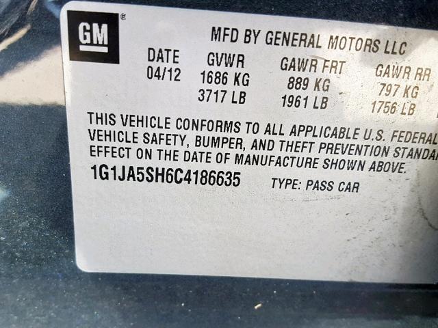 1G1JA5SH6C4186635 - 2012 CHEVROLET SONIC LS CHARCOAL photo 10