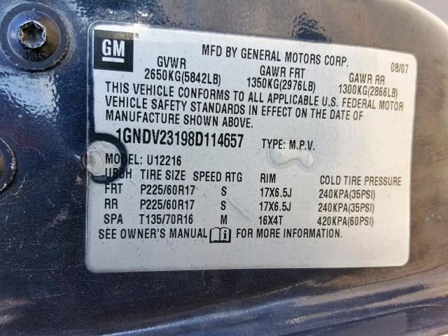 1GNDV23198D114657 - 2008 CHEVROLET UPLANDER L GRAY photo 10