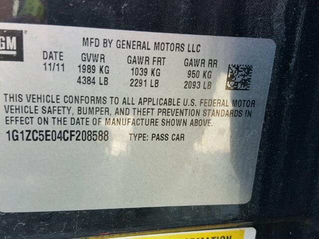 1G1ZC5E04CF208588 - 2012 CHEVROLET MALIBU 1LT BLACK photo 10