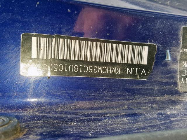 KMHCM36C18U105053 - 2008 HYUNDAI ACCENT GS BLUE photo 10