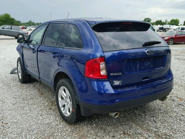 2FMDK3JC1EBB85392 - 2014 FORD EDGE SEL BLUE photo 3