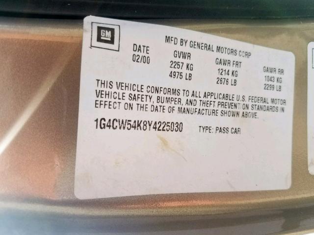 1G4CW54K8Y4225030 - 2000 BUICK PARK AVENU TAN photo 10