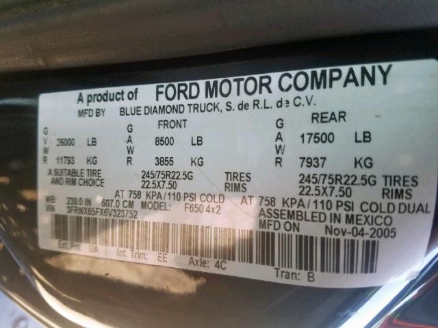 3FRNX65FX6V323752 - 2006 FORD F650 SUPER BLACK photo 10