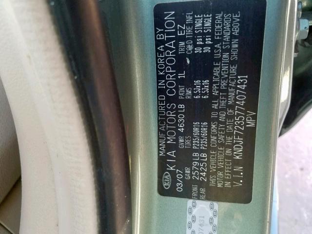 KNDJF723577407431 - 2007 KIA SPORTAGE E TURQUOISE photo 10