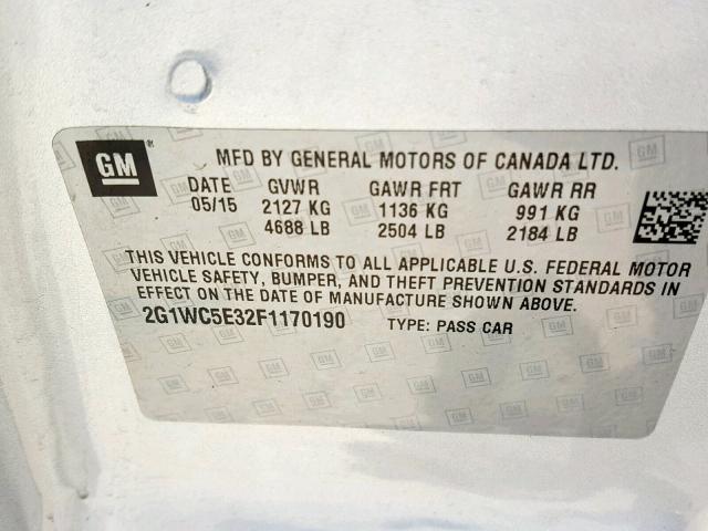 2G1WC5E32F1170190 - 2015 CHEVROLET IMPALA LIM SILVER photo 10