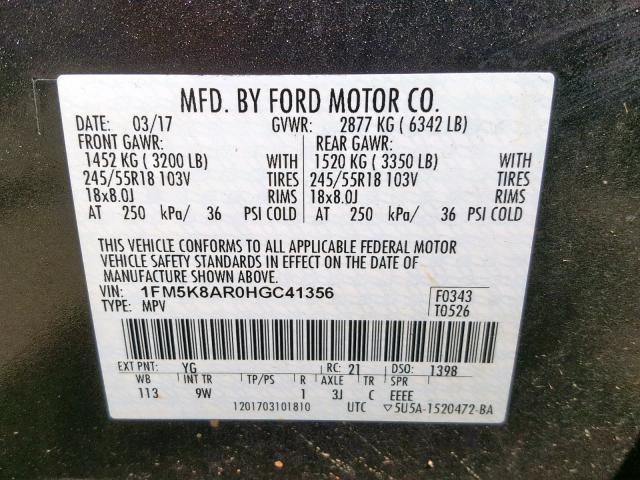 1FM5K8AR0HGC41356 - 2017 FORD EXPLORER P GRAY photo 10