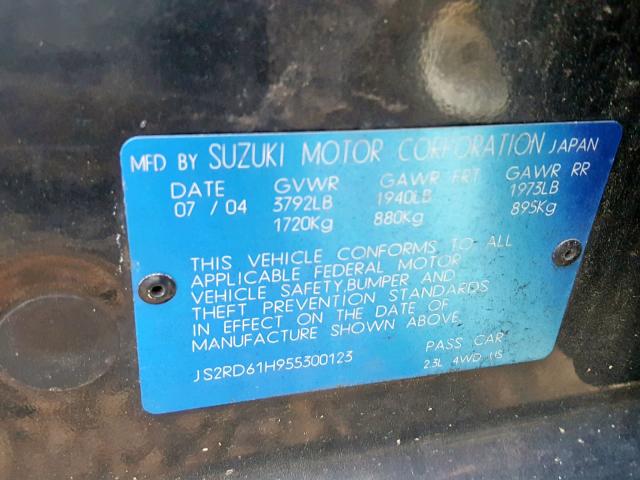 JS2RD61H955300123 - 2005 SUZUKI AERIO SX BLACK photo 10