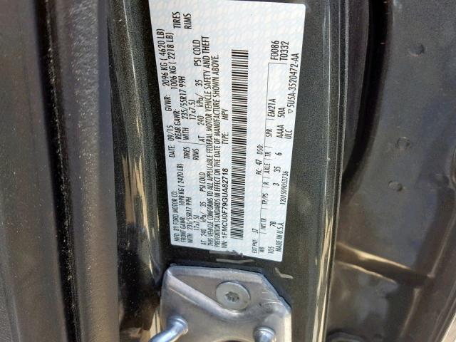 1FMCU0F79GUA82718 - 2016 FORD ESCAPE S CHARCOAL photo 10