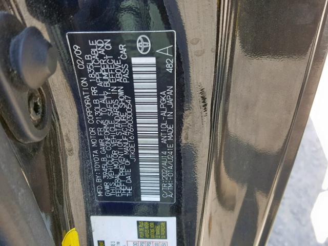 JTKDE167690300547 - 2009 TOYOTA SCION TC შავი ფოტო 10