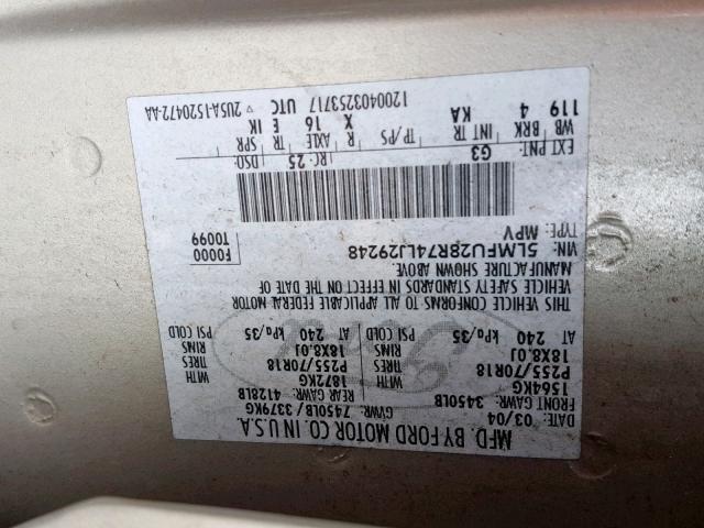 5LMFU28R74LJ29248 - 2004 LINCOLN NAVIGATOR CREAM photo 10