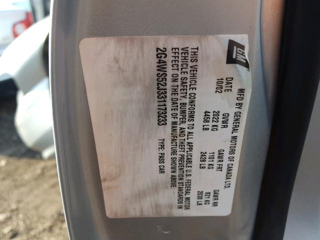 2G4WS52J331173233 - 2003 BUICK CENTURY CU SILVER photo 10