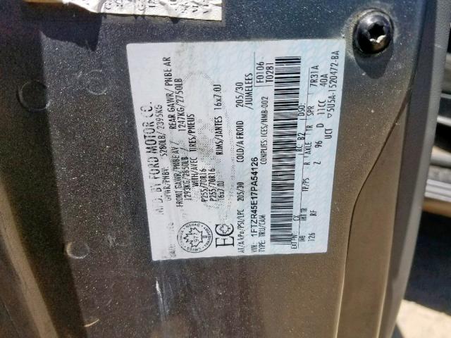 1FTZR45E17PA54126 - 2007 FORD RANGER SUP GRAY photo 10