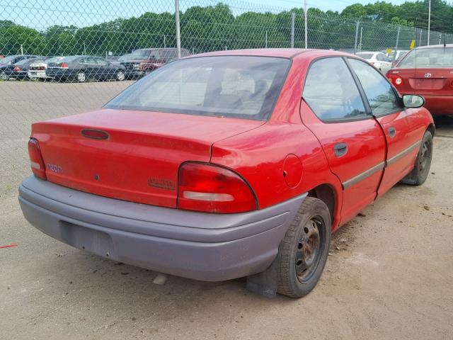 1P3ES27C7SD363967 - 1995 PLYMOUTH NEON RED photo 4