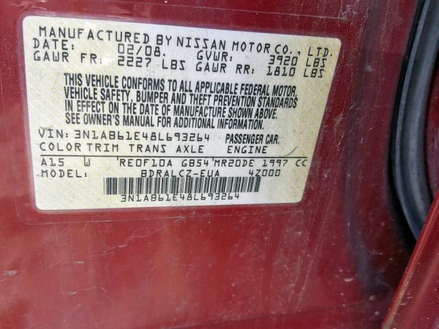 3N1AB61E48L693264 - 2008 NISSAN SENTRA 2.0 RED photo 10