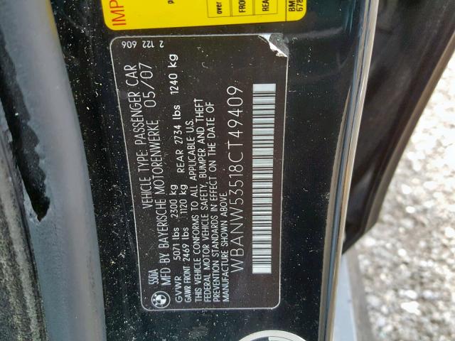 WBANW53518CT49409 - 2008 BMW 550 I BLACK photo 10