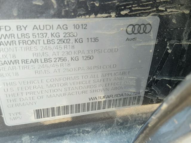 WA1UFAFL8DA152724 - 2013 AUDI A4 ALLROAD GRAY photo 10