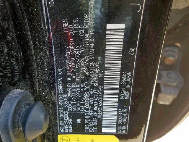 JTEEP21A660149392 - 2006 TOYOTA HIGHLANDER BLACK photo 10