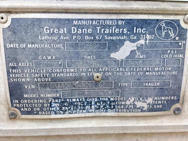 1GRAA0626LB060762 - 1990 GREAT DANE TRAILER 53 TRAILER WHITE photo 10