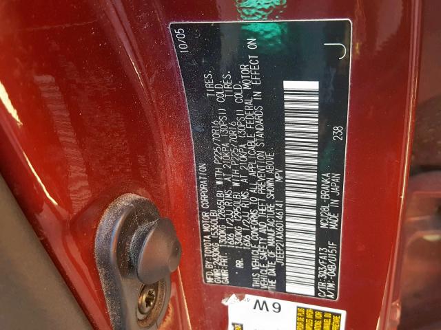 JTEEP21AX60146141 - 2006 TOYOTA HIGHLANDER RED photo 10