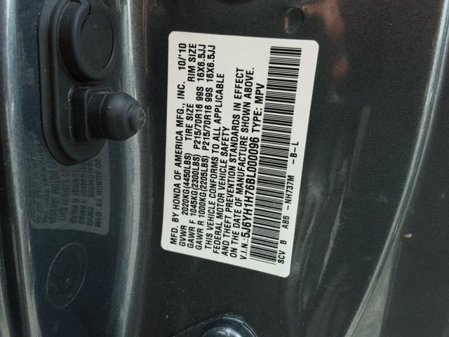 5J6YH1H76BL000096 - 2011 HONDA ELEMENT EX GRAY photo 10