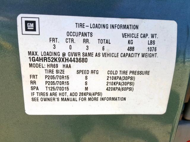 1G4HR52K9XH443680 - 1999 BUICK LESABRE LI GRAY photo 10