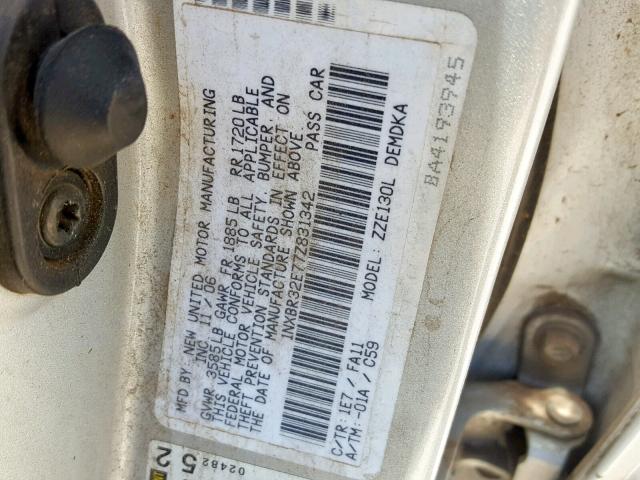 1NXBR32E77Z831342 - 2007 TOYOTA COROLLA/CE SILVER photo 10