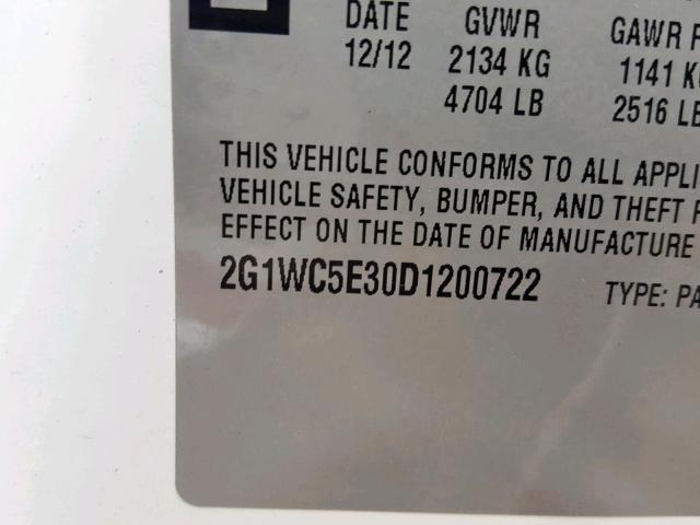 2G1WC5E30D1200722 - 2013 CHEVROLET IMPALA LTZ WHITE photo 10