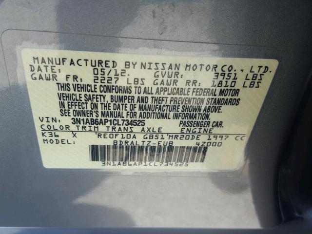 3N1AB6AP1CL734525 - 2012 NISSAN SENTRA 2.0 SILVER photo 10