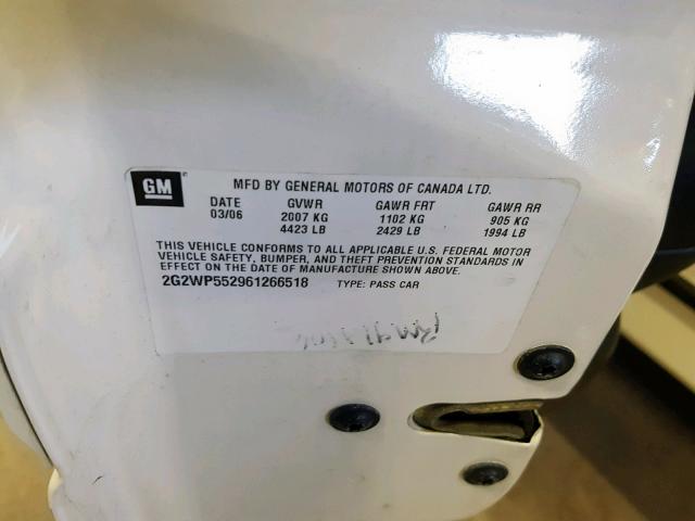 2G2WP552961266518 - 2006 PONTIAC GRAND PRIX WHITE photo 10