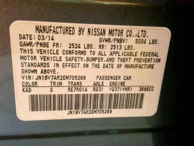 JN1BV7AR2EM705269 - 2014 INFINITI Q50 BASE GRAY photo 10