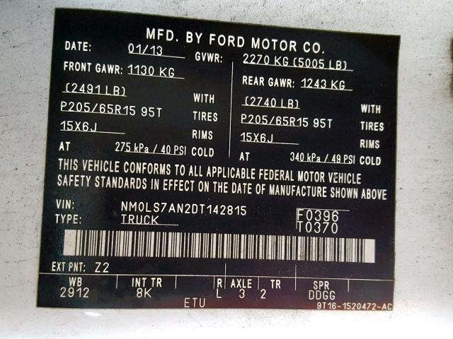 NM0LS7AN2DT142815 - 2013 FORD TRANSIT CO WHITE photo 10