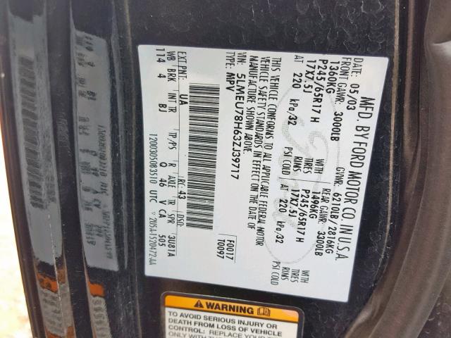 5LMEU78H63ZJ39717 - 2003 LINCOLN AVIATOR Qara foto 10