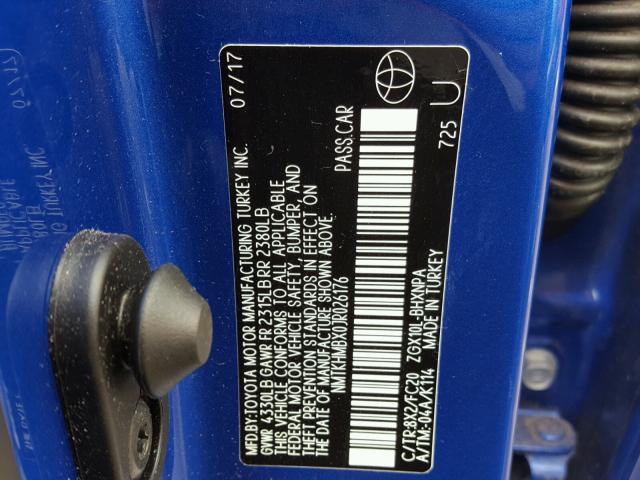 NMTKHMBX0JR026176 - 2018 TOYOTA C-HR XLE BLUE photo 10