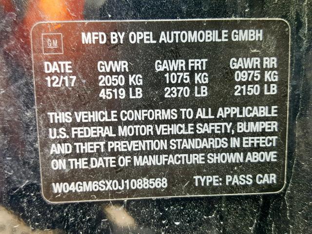 W04GM6SX0J1088568 - 2018 BUICK REGAL PREF BLACK photo 10