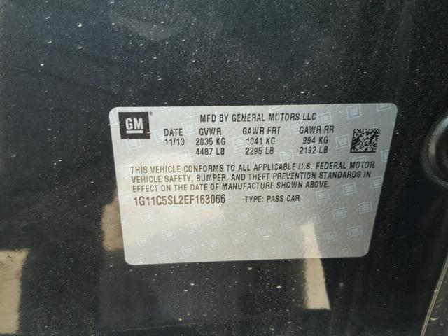 1G11C5SL2EF163066 - 2014 CHEVROLET MALIBU 1LT CHARCOAL photo 10