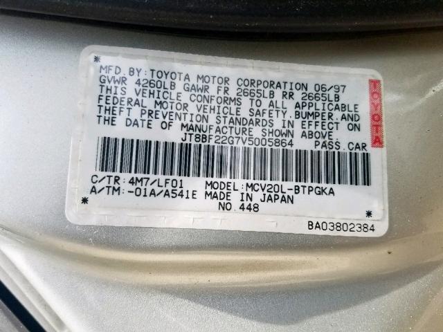 JT8BF22G7V5005864 - 1997 LEXUS ES 300 TAN photo 10