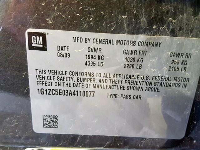 1G1ZC5E03A4110077 - 2010 CHEVROLET MALIBU 1LT 灰色 照片 10