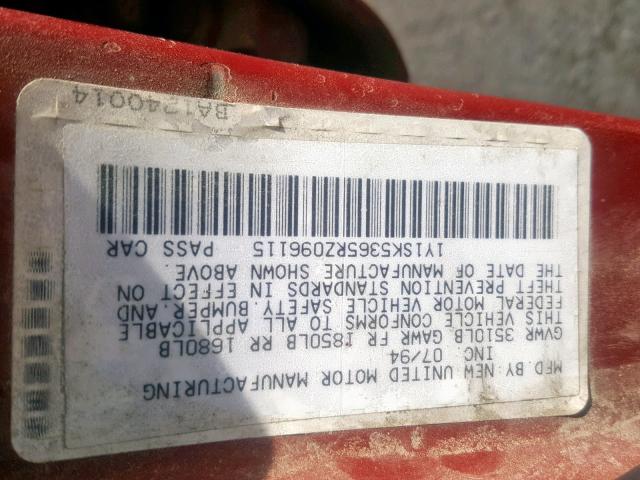 1Y1SK5365RZ096115 - 1994 GEO PRIZM BASE BURGUNDY photo 10