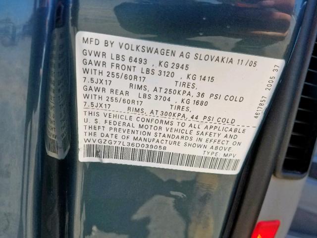 WVGZG77L36D039058 - 2006 VOLKSWAGEN TOUAREG 3. GRAY photo 10